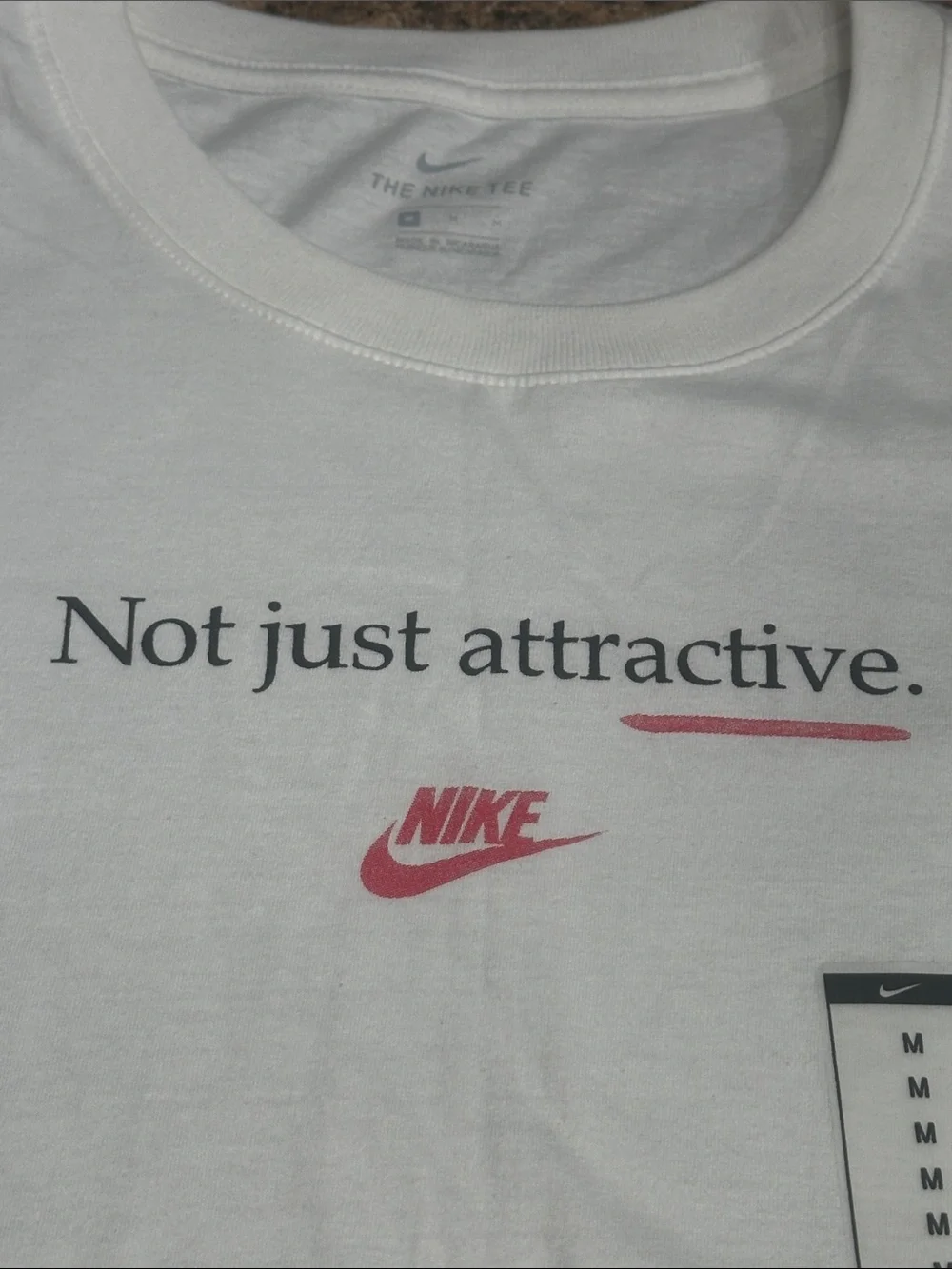 Nike White Short-Sleeve Tee with Red & Black Logo and Slogan Medium
